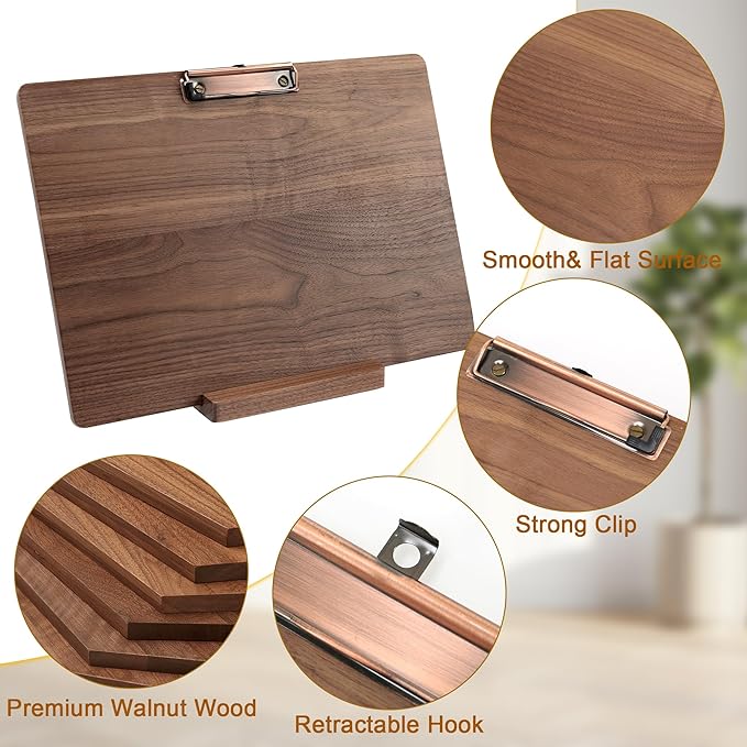 Walnut Wood Clipboard, Drawing Clip Board & Lap Easel, 16.5 x 11.8 inch, Legal Size Clipboards, Horizontal Wood Lap Board for Sketching, Watercolor, Painting, Art Supplies and Landscape Working