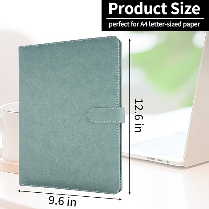 Professional Padfolio with Clipboard, Faux Leather Portfolio Folder Binder, Legal Pad Holder for A4 Letter Size Notepad, Resume, Writing, Ideal Organizer for Business Office Conference (Gray Green)