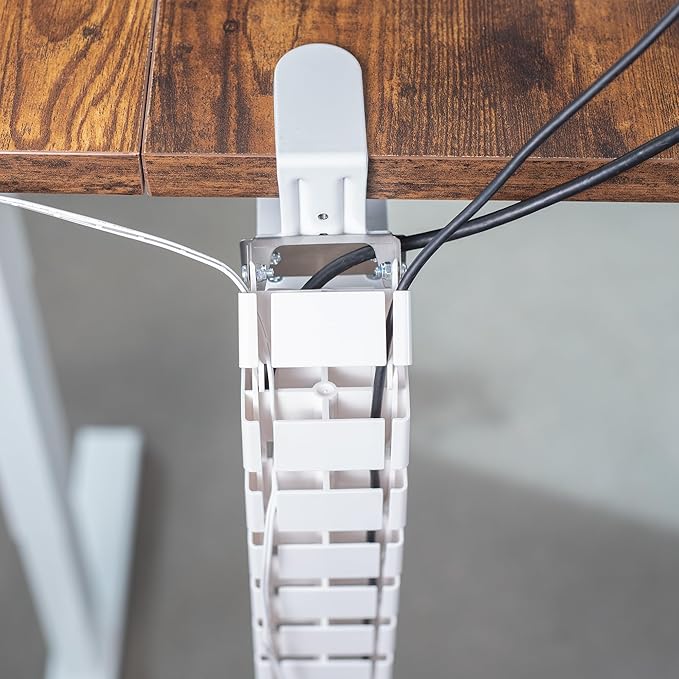 VIVO No Drill Clamp-on Desk Vertebrae Cable Management Kit, Adjustable Quad Entry Flexible Cord Organizer for Home Office, White, DESK-AC01P-W