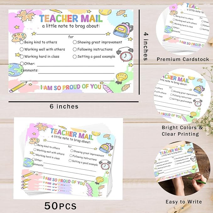 50PCS Teacher Mail Notices to Parents, Teacher Classroom Supplies, Mailing Letters, Positive Notices from Teachers to Parents