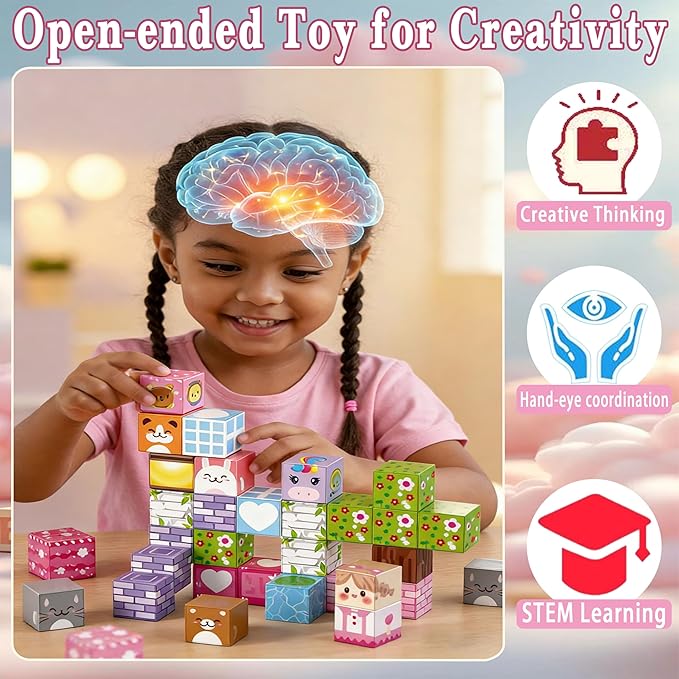 Magnetic Building Blocks 40 Pieces with Animals & Nature Theme - Safe STEM Educational Toys Gift for Toddlers Ages 3-8 with Storage Case