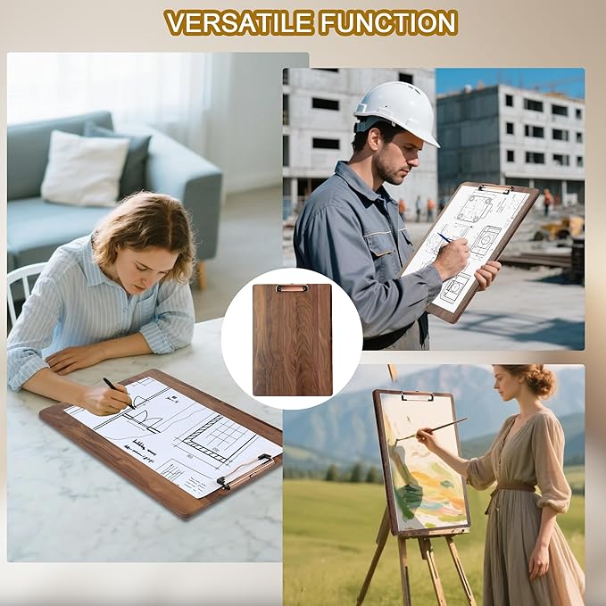 Walnut Wood Clipboard, Drawing Clip Board & Lap Easel, 16.5 x 11.8 inch, Legal Size Clipboards, Vertical Wood Lap Board for Sketching, Watercolor, Painting, Art Supplies and Landscape Working
