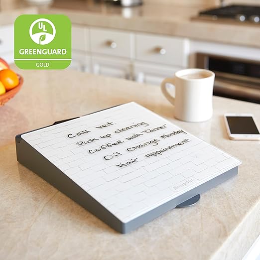 ECR4Kids MessageStor Dry-Erase Glass Board Memo Station, Desk Organizer, White Brick