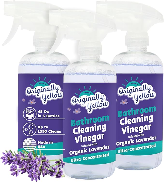 Originally Yellow Lavender Bathroom Cleaner Spray | Powered by Natural Vinegar & Infused with Lemon | Multipurpose Kitchen Cleaner Works on Tile, Wood, Granite, & Marble 3 Pack