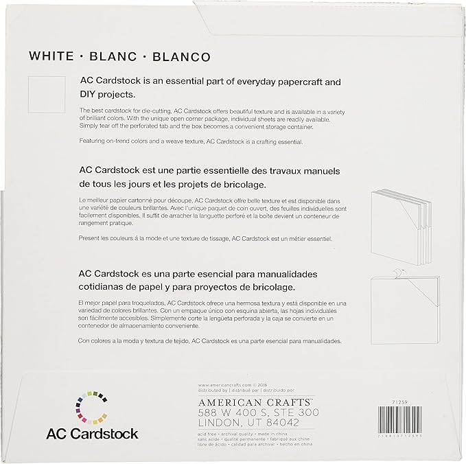 American Crafts Textured Cardstock Pack 12"X12" 60/Pkg-Solid White