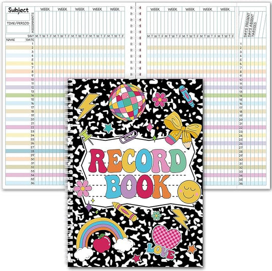 Fuyoooo Teacher Record Book Teacher Grade Book 2026-2027 Spiral Bound Composition Record Class Planner 2026 Gradebook Office Favors for Classroom Attendance Decoration Double Sided Color Printing