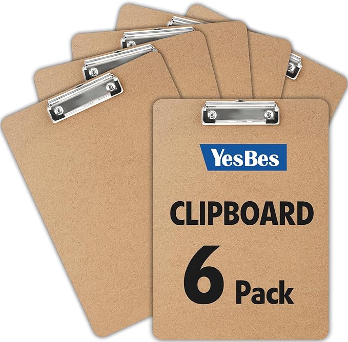6 Pack Clipboards Bulk, Clip Boards 8.5x11 Standard Letter Size, Clipboards for Classroom, Wooden Clipboard