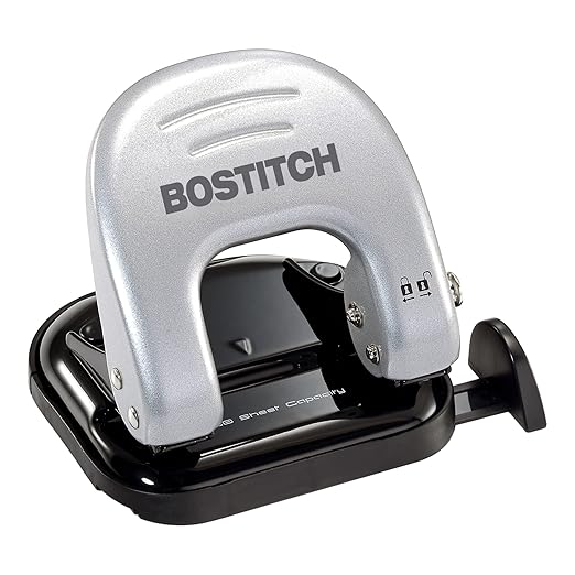 Bostitch Office EZ Squeeze Reduced Effort 2-Hole Punch, 2 Sheets, Locking Handle, Silver (231)