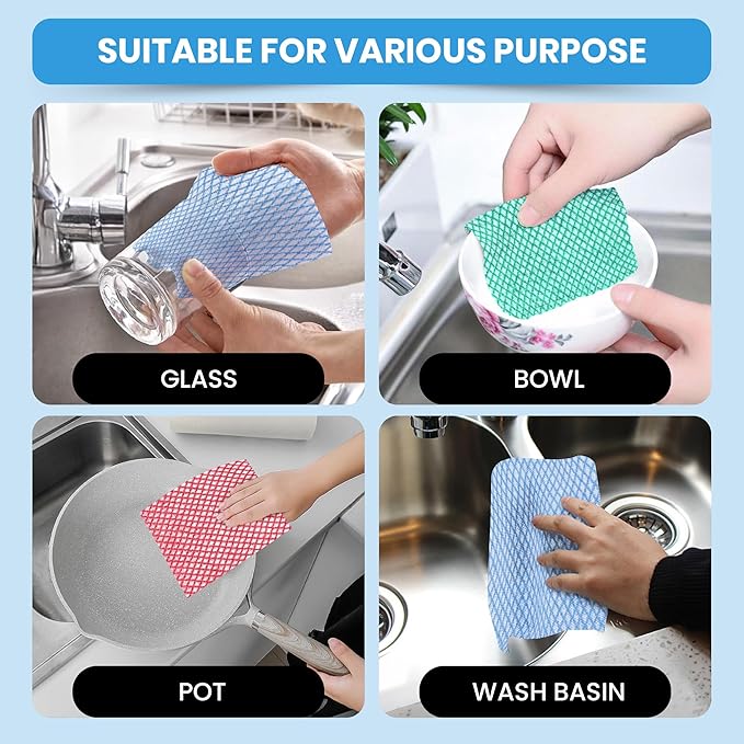 Disposable Cleaning Cloths, 50 Packs, 13.8"x15.8" Reusable Kitchen Towels, Soft Absorbent Multipurpose Household Cleaning Towels, Disposable Dish Cloths for Kitchen, Stove, Bathroom, Handy Wipes, Blue