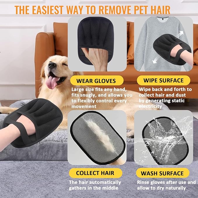 Five-Finger Electrostatic Pet Hair Remover Glove, Reusable Washable Magic Brush Pet Hair Remover Tool for Laundry, Couch, Carpet, Car Seat (1pcs)