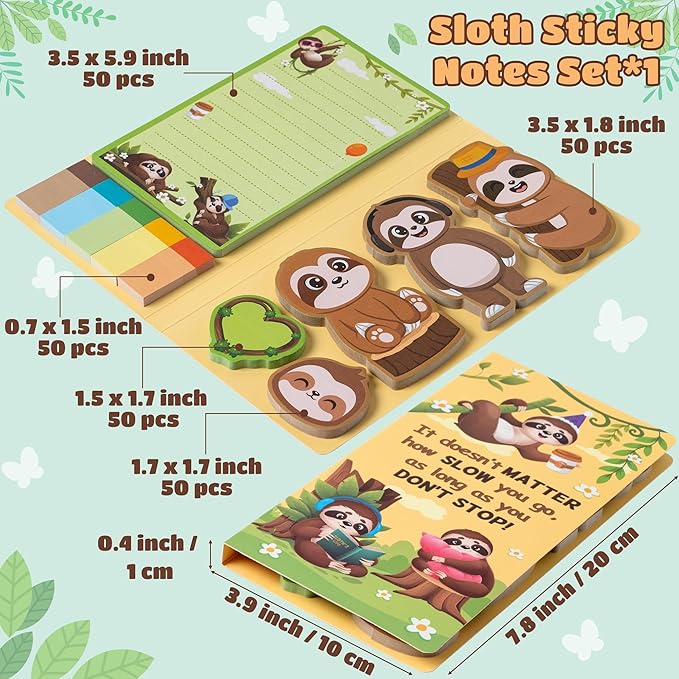 B1ykin Cute Sticky Notes Set - It Does Matter How Slow You GO, As Long As You Don’t Stop Self-Stick Notes Pad, 550 Sheets Writing Memo Pages Sticky Notepad for Teacher Appreciation Gifts (Sloth)