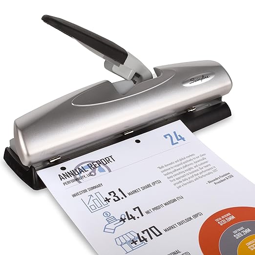 Swingline 3 Hole Punch, 20 Sheet Capacity Three Hole Puncher 3 Ring, Adjustable 2-7 Hole Paper Punch, LightTouch Low Effort, Black & Silver (74030)