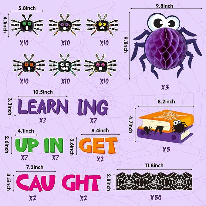 Yopyame 109PCS Get Caught Up in Learning Bulletin Board Set Halloween Handprint Spider Honeycomb Name Tags Cutouts Spider Web Border Trim Halloween Classroom Chalkboard Wall Decor Reading Room Decor