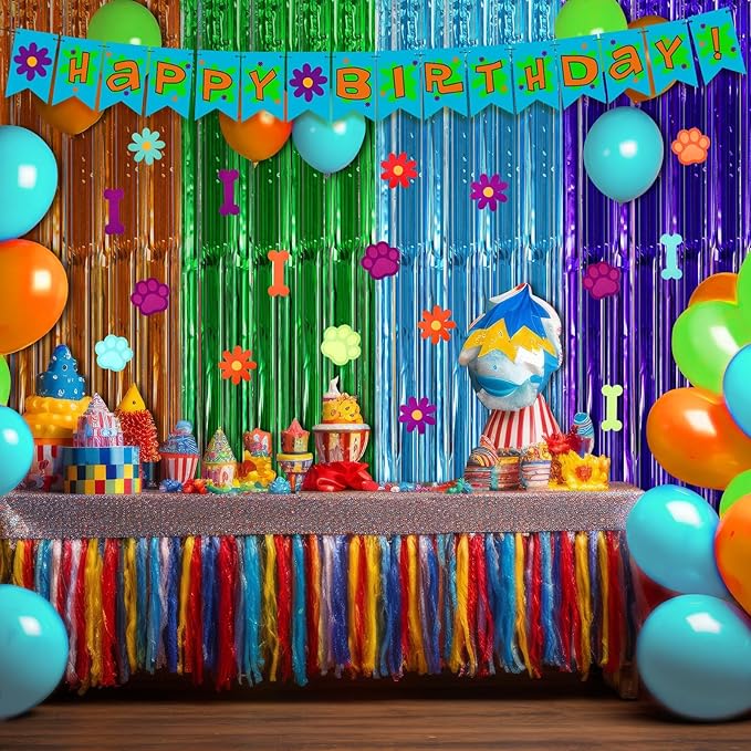 Epakh 39 Pcs Cartoon Dog Birthday Party Decorations Includes 24 Pieces Paper Cards Decor 13 Pcs Happy Birthday Banner 2 Pcs Foil Fringe Curtain Backdrop for Photo Prop Themed Party Supplies