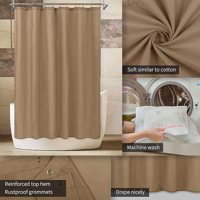 ALYVIA SPRING Extra Long Fabric Shower Curtain Liner Waterproof - 72" x 84", Soft & Lightweight XL Shower Curtain with 3 Magnets, Machine Washable - 72x84, Coffee