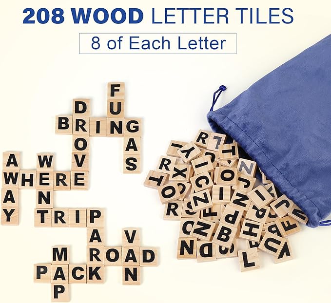 BenBen Spelling Games, 224 Flashcards, 208 Wood Letter Tiles, 1-4 Players, Learning Games for Kids 4-8, Educational Toys for Kindergarten 1st 2nd Grade, Preschool Classroom Must Haves