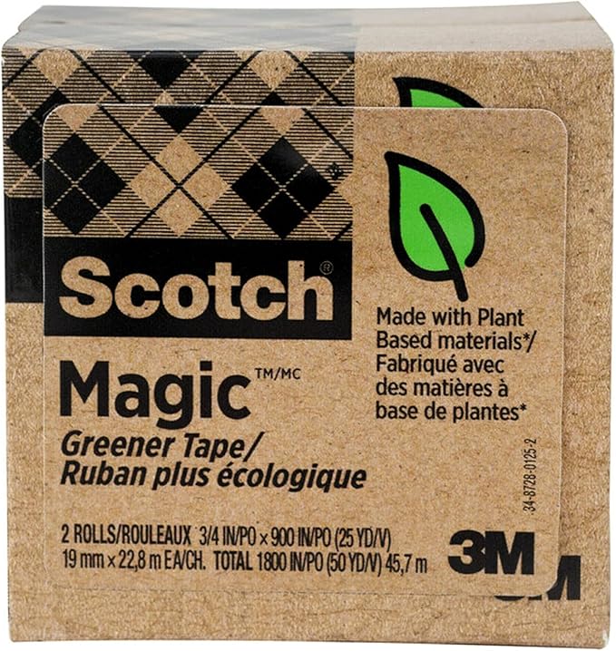 Scotch Magic Greener Tape, 2 Rolls, Numerous Applications, Invisible, Engineered for Repairing, 3/4 x 900 Inches, Boxed (812-2P)