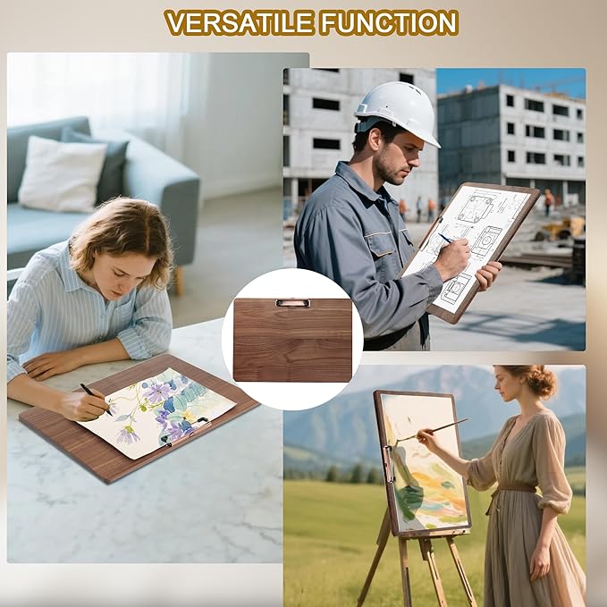 Walnut Wood Clipboard, Drawing Clip Board & Lap Easel, 16.5 x 11.8 inch, Legal Size Clipboards, Horizontal Wood Lap Board for Sketching, Watercolor, Painting, Art Supplies and Landscape Working