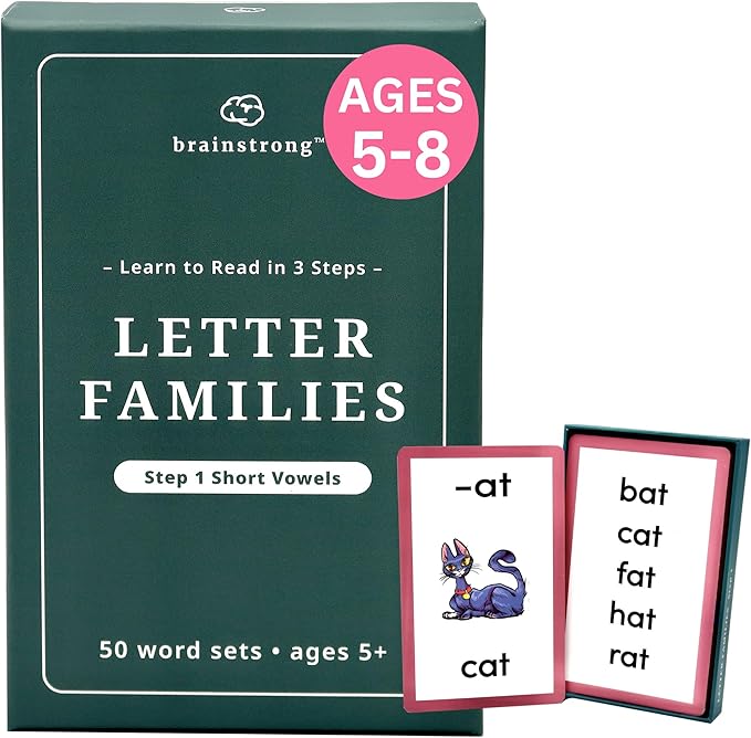 Phonics Step 1 - Short Vowels | Learn to Read Kindergarten /1st Grade | Ages 5-7 | 50 Letter Families Flashcards