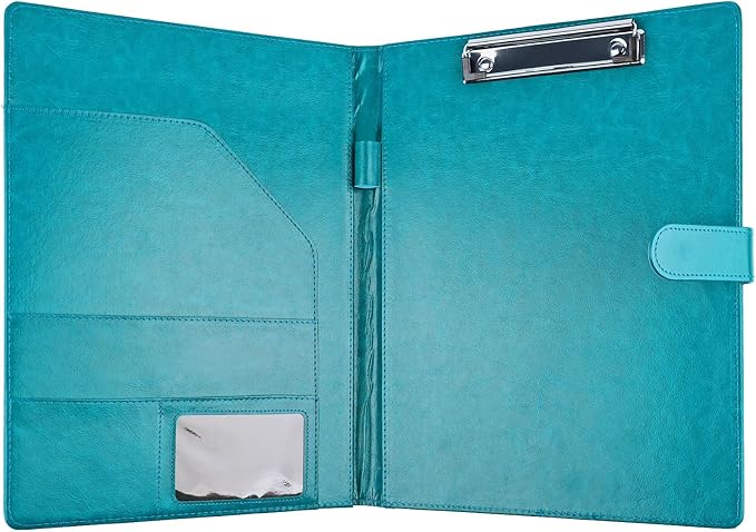 Professional Padfolio with Clipboard, Faux Leather Portfolio Folder Binder, Legal Pad Holder for A4 Letter Size Notepad, Resume, Writing, Ideal Organizer for Business Office Conference (Indigo)