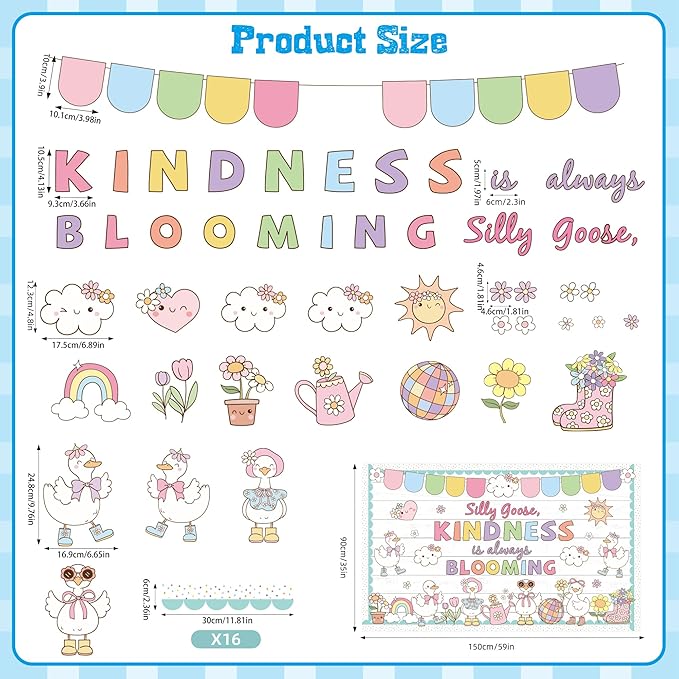 Spring Classroom Bulletin Board Set Spring Classroom Bulletin Board Set Kindness Blooming Silly Goose Sun Flowers Rainbow Cutouts Back to School Supplies for Office Sunday School Wall Door Decor