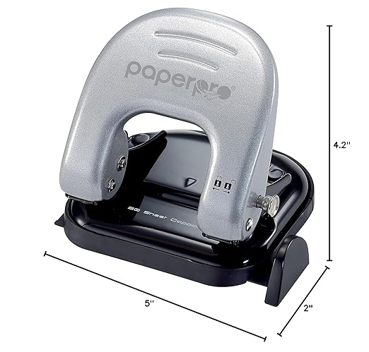 Bostitch Office EZ Squeeze Reduced Effort 2-Hole Punch, 2 Sheets, Locking Handle, Silver (231)