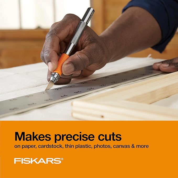 Fiskars Detail Craft Knife, Cool Gifts for Brother, Included with Protective Cover, 8", Exacto Knife for Crafting, Orange