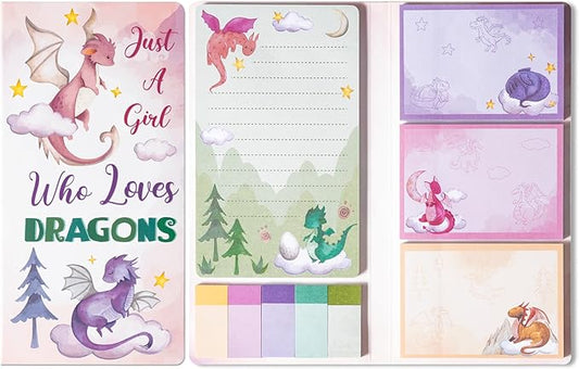 B1ykin Cute Sticky Notes Set - Just A Gift Who Loves Dragons Self-Stick Notes Pad, 550 Sheets Writing Memo Pages Sticky Notepad for Teacher Appreciation Gift, School Office (Watercolor Dragon)