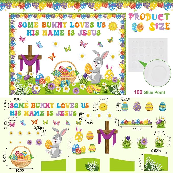 Pasimy Easter Bulletin Board Decorations Set Christian Easter Classroom Decorations Easter Bunny Egg Paper Cut Outs for School Nursery Spring Easter Birthday Party Supplies(Cross)