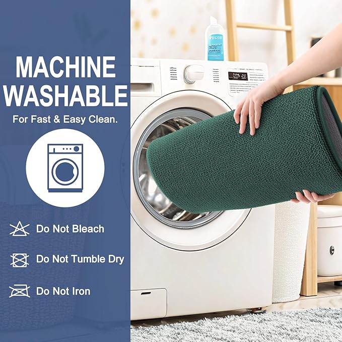 OLANLY Thick Memory Foam Bath Mat Rug 47x20, Extra Soft Absorbent Bathroom Rug, Quick Dry Bath Mats, Non-Slip, Washable Carpet for Bathroom, Tub and Shower, Home Decor Accessories, Blackish Green