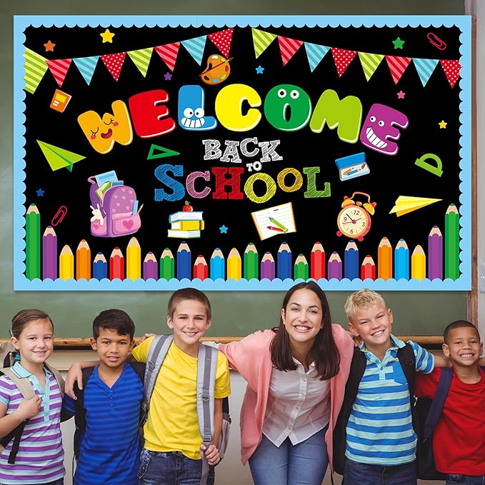 Welcome Bulletin Board Decorations Back to School Colorful Classroom Decoration Welcome Back Bulletin Board Set Cutouts for School Office Chalkboard Wall Door Decor Supplies