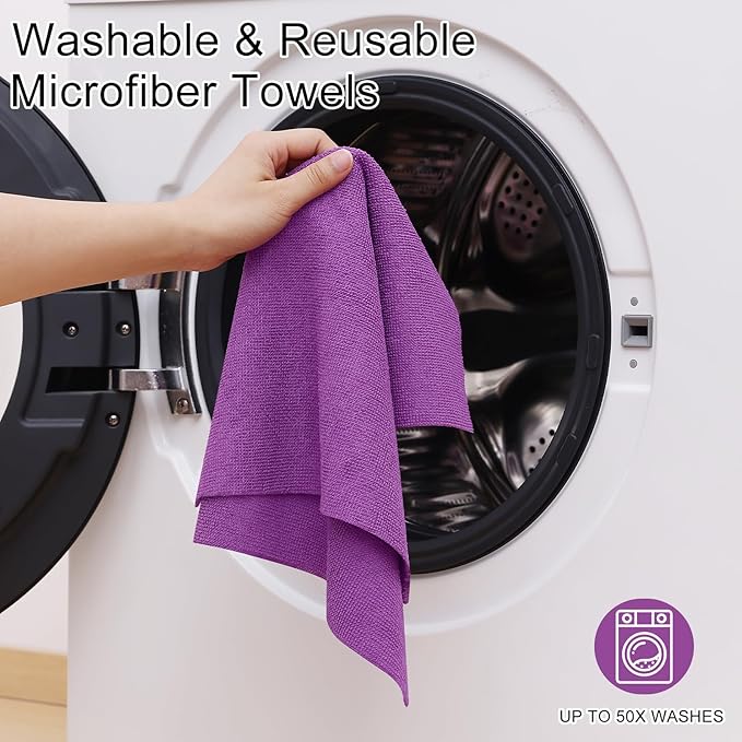 Homaxy Tear Away Dish Cloths Rolls, 40 Sheets-11.8" X 11.8", Reusable Washable Dish Towels for Kitchen, Ultra Absorbent and Quick Drying Microfiber Cleaning Rags, Purple
