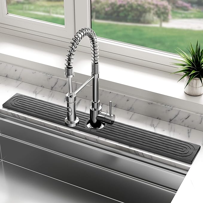 Stone Faucet Mat for Kitchen Sink, Diatomite Sink Protectors - Prevent Moisture Drying Stone Tray Fit Kitchen Counter & Bathroom Counter (Dark Gray, 30" x 4")