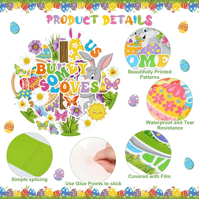 Pasimy Easter Bulletin Board Decorations Set Christian Easter Classroom Decorations Easter Bunny Egg Paper Cut Outs for School Nursery Spring Easter Birthday Party Supplies(Cross)