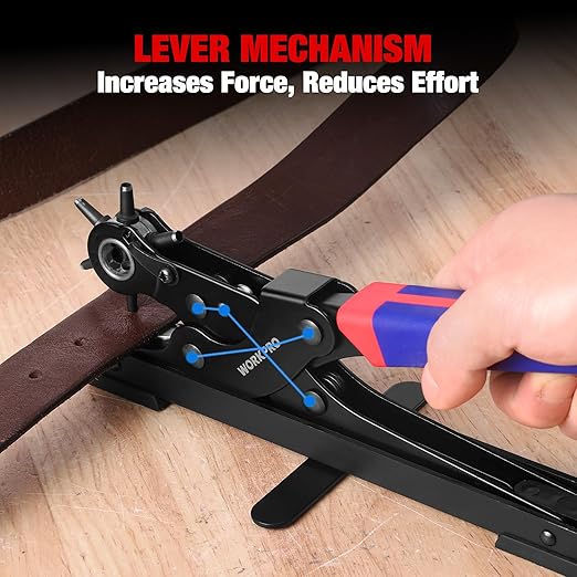 WORKPRO Desktop Leather Hole Punch Set, Rotary Belt Hole Puncher, 6 Punch Sizes, Heavy Duty Leather Hole Punch Tool for Belts, Dog Collars, Watch Band, Saddles, Shoes, Home DIY
