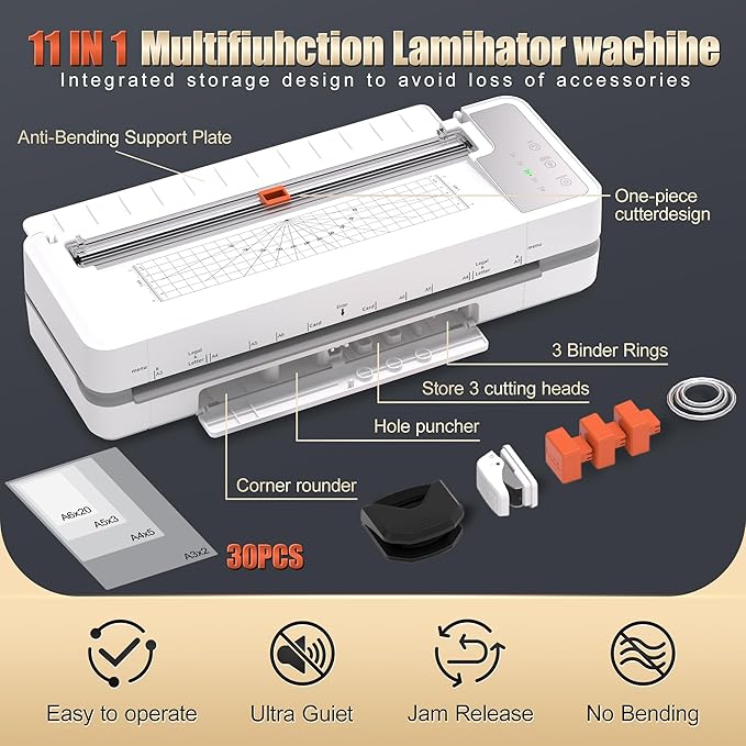 13" 4-Roller Commercial Laminator Machine, 3-10 Mil Thickness Laminating Machine, Fast 55s Warm-Up & 1000mm/min Laminating Speed for Laminating 11x17 & A3 Size, Includes 30 Sheets for Office, School