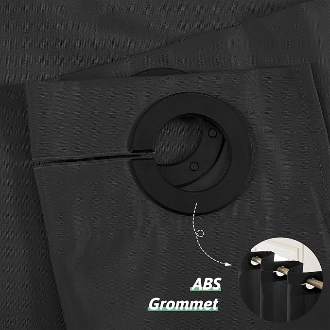 Furlinic Extra Wide No Hook Black Shower Curtain 108x72 Inch,Polyester Fabric Waterproof Shower Curtain Liner with 14 Plastic Split Grommets,Washable Shower Curtains for Bathroom Hotel Spa Luxury