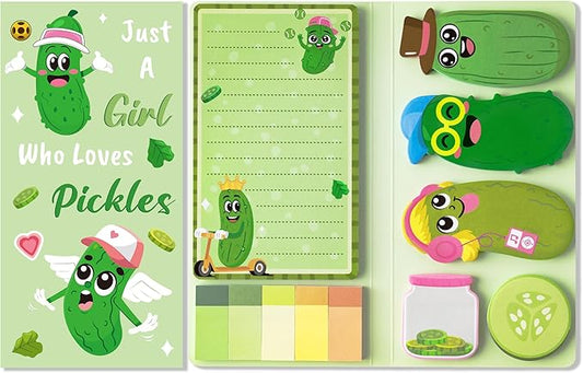 B1ykin Cute Sticky Notes Set - Just A Girl Who Loves Pickles Self-Stick Notes Pad, 550 Sheets Writing Memo Pages Sticky Notepad for Teacher Appreciation Gifts, School Office Supplies (New Pickles)
