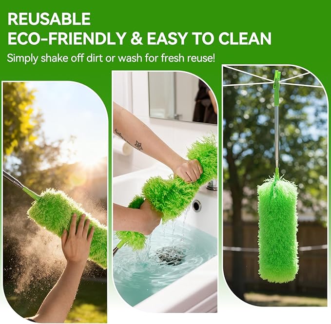 Cobweb Duster with Extension Pole, 3-in-1 Washable Cobweb Duster, Duster with 15-100-Inch Telescoping Pole, Bendable Design for high Ceiling, Fans, Blinds, Furniture