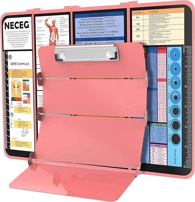 Nursing Clipboard Foldable Edition Cheat Sheets Aluminum 4 Layers Pocket Size Size Pen Clip Pocketfor Nurses Students School Doctor- Rose Christmas Gifts Idea