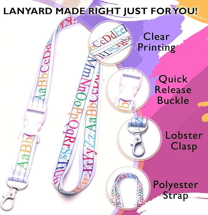 EASTEX Teacher Lanyard Keychain - ABC Alphabet Badge Lanyard for Keys Whistle - ID Card Holder Keychain - Math Periodic Table