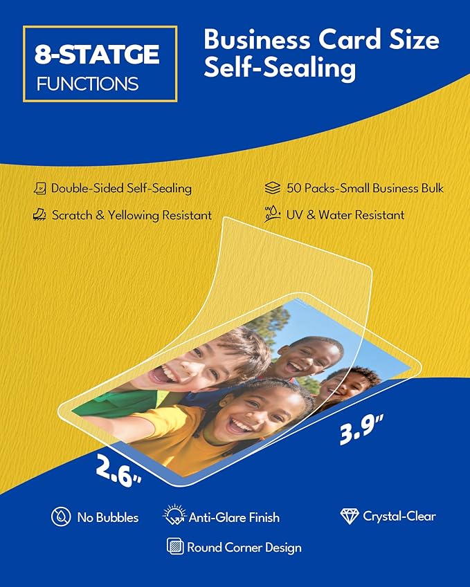 Uinkit 10mil Thicker Self Sealing Laminating Pouches Business Card Size, for 2.6x3.9" Cards, Ultimate for Restaurant IDs, School Badges, Event Credentials - No Laminator (110-Pack Bulk)