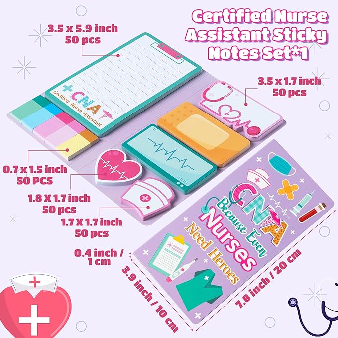 B1ykin Cute Sticky Notes Set - Because Even Nurses Need Heroes Self-Stick Notes Pad, 550 Sheets Writing Memo Pages Sticky Notepad for Teacher Appreciation Gift, School Office Party Supplies (CNA)