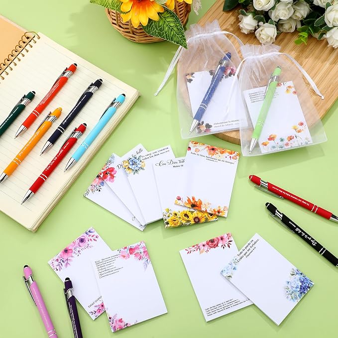 Eersida 72 Pcs Regalos Cristianos En Español Spanish Christian Note and Spanish Pen with Gift Bag Religious Message Reminder Notebook for Religious Preacher Church Nurse Teachers