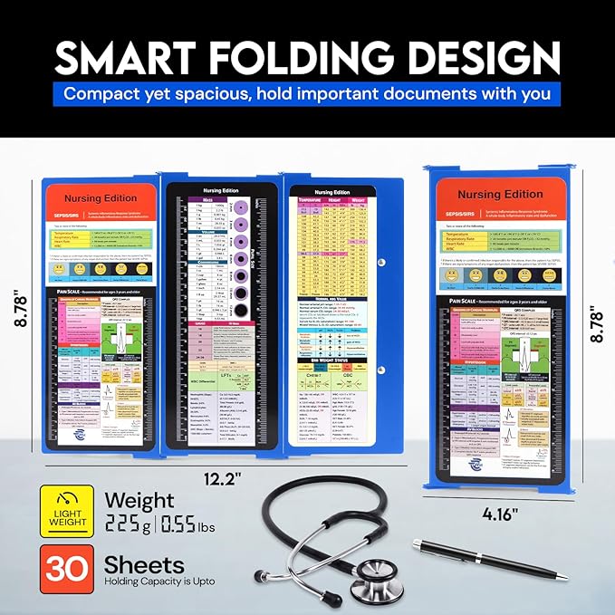 Nursing Clipboard with Nursing and Medical Edition Cheat Sheets 3 Layers Aluminum Trifold Clip Board Nursing Nursing Student Essentials - Foldable Clipboard Nursing Nursing School Essentials