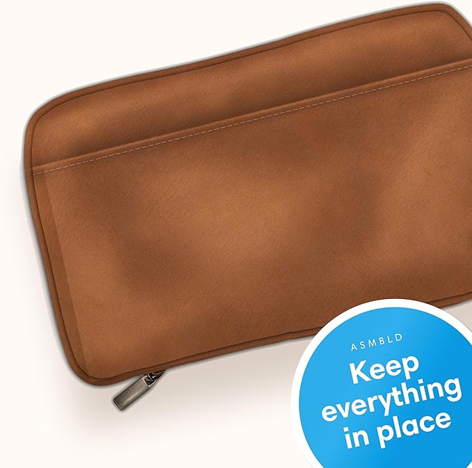 Blue Sky ASMBLD Tech Organizer, 8" x 4.5" x 2", Faux Leather, Non-Dated, Zip Closure, Travel Cable Organizer for Cords, Chargers, and Accessories (Zip Closure, Tan)