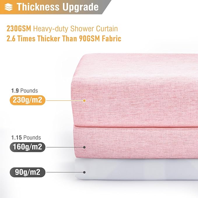BTTN Extra Long Shower Curtain, 96 Inch Linen Textured Heavy Duty Fabric Shower Curtain Set with 12 Plastic Hooks, Large Luxury Decorative Polyester Cloth Shower Curtains for Bathroom, 72"x96", Pink