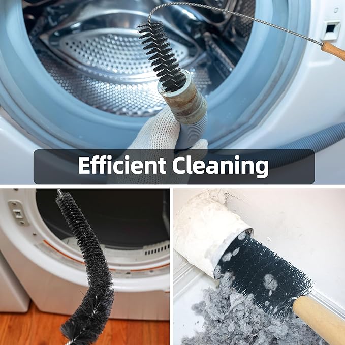 Dryer Lint Brush Vent Cleaner Kit,Included 1Pc 29.5" Refrigerator Coil Cleaning Brushes,2Pc Crevice Cleaning Brush and 1Pc 15" Dryer Vent Hose Cleaner, Washing Machine Cleaning Tools for Household
