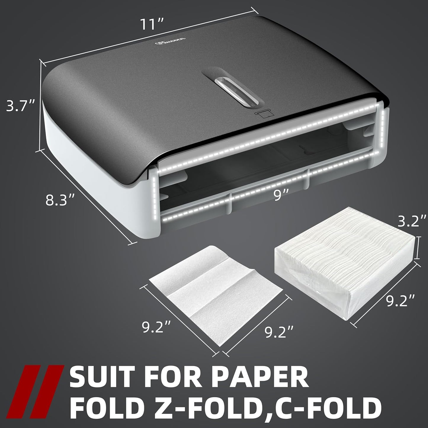 Trifold Paper Towel Dispenser Black Pearl Premium Grade 10⅞” Length X 8¼” High X 3¾” High for Traffic Areas(Pack of 3)