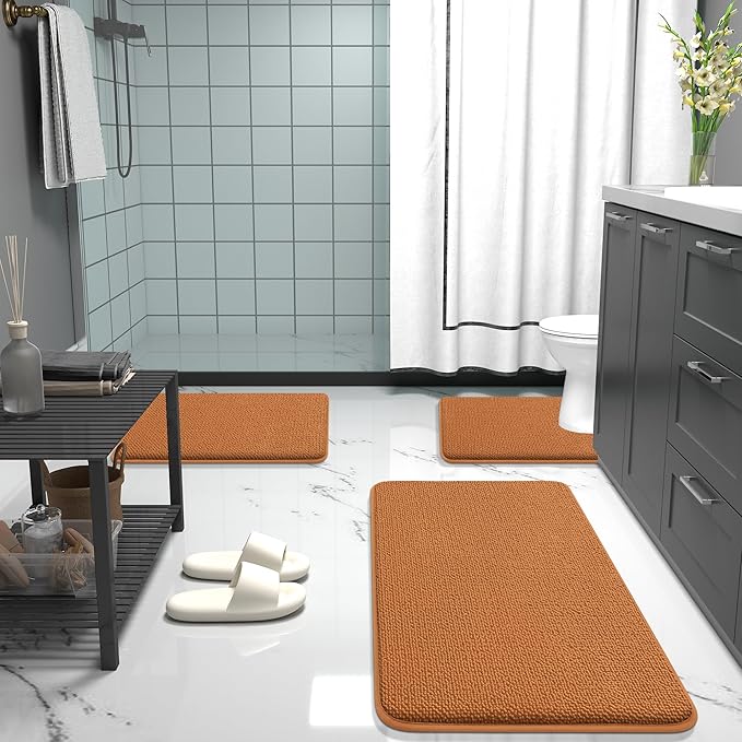 OLANLY Thick Memory Foam Bath Mat Rug 36x24, Extra Soft Absorbent Bathroom Rug, Quick Dry Bath Mats, Non-Slip, Machine Washable Carpet for Bathroom, Tub and Shower, Home Decor Accessories, Clay